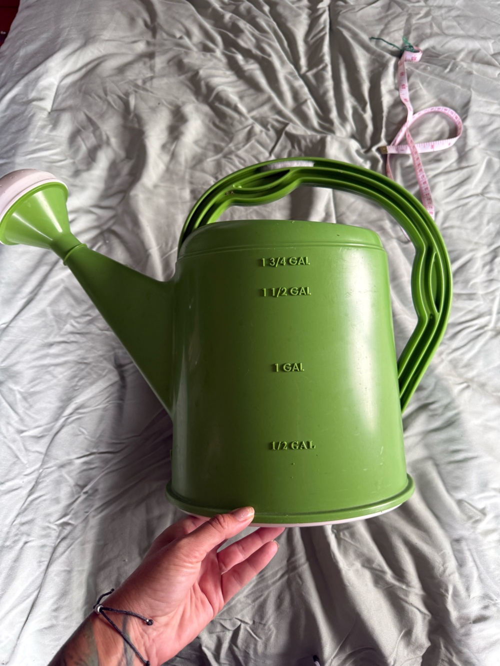 Green Plastic Watering Can with Measurement Markings - Picture 1 of 4